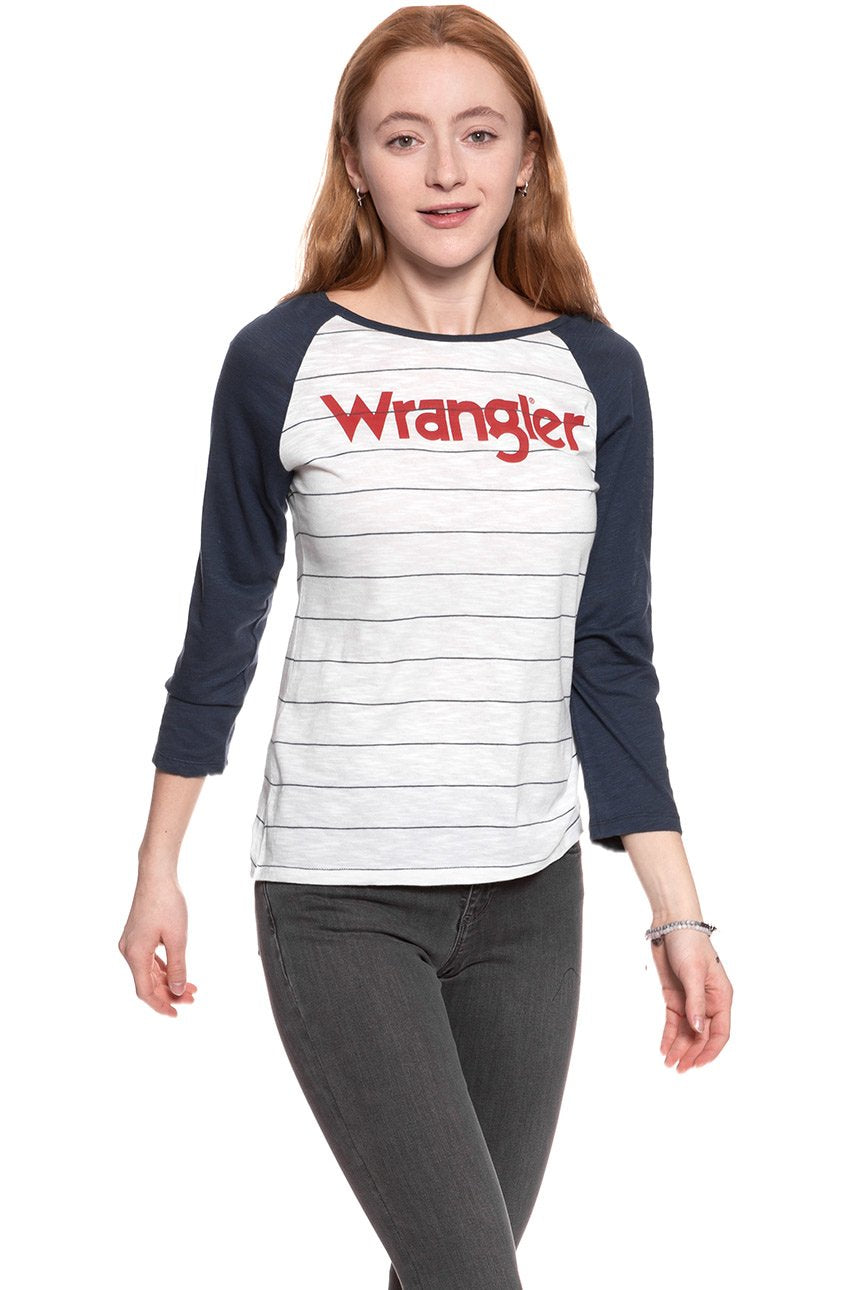 DAMSKI LONGSLEEVE WRANGLER STRIPE TEE WHITE W715RDW12