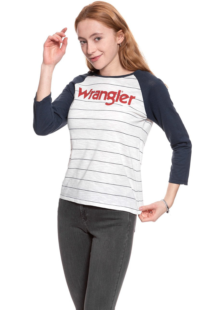 DAMSKI LONGSLEEVE WRANGLER STRIPE TEE WHITE W715RDW12