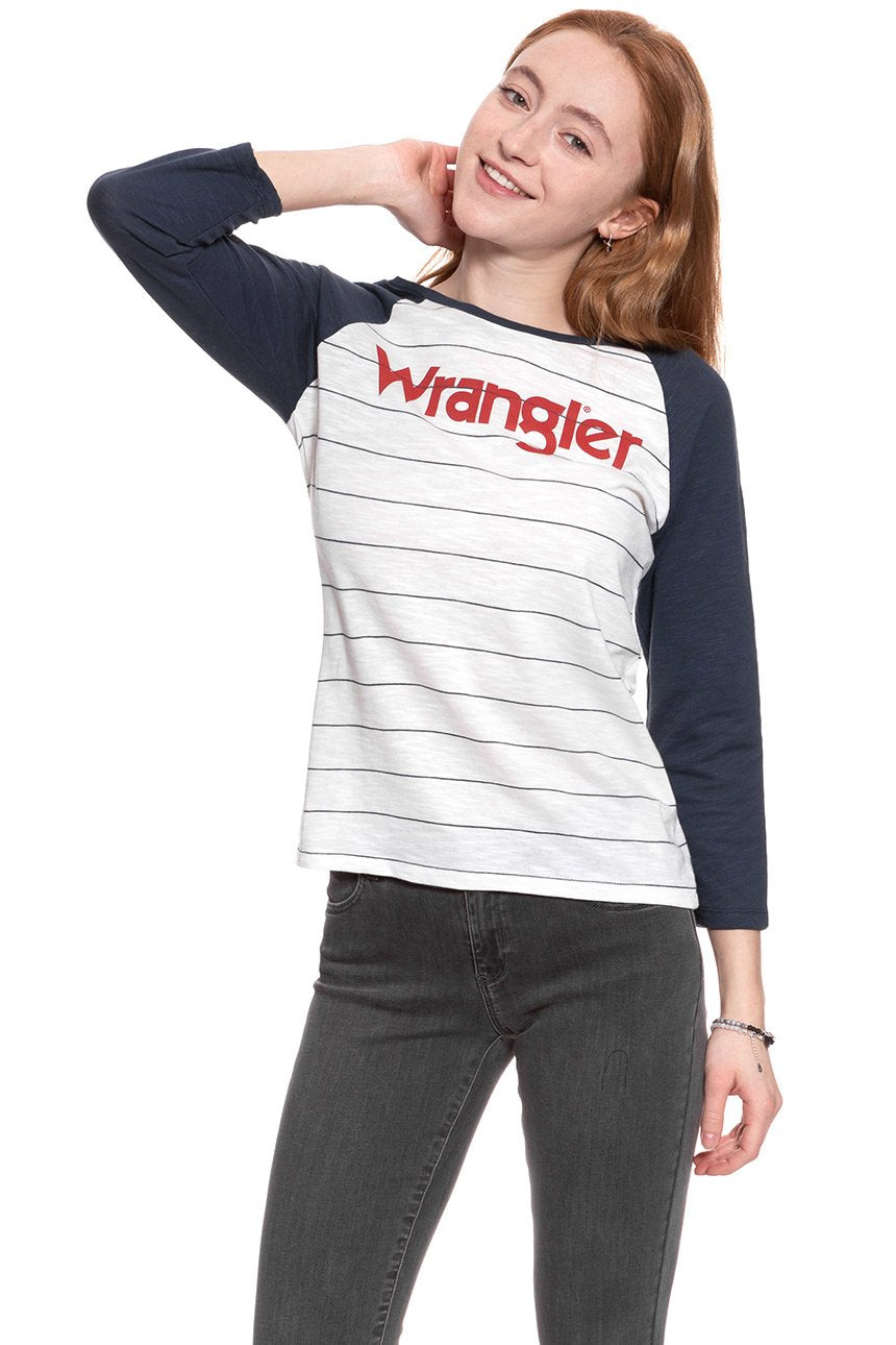 DAMSKI LONGSLEEVE WRANGLER STRIPE TEE WHITE W715RDW12