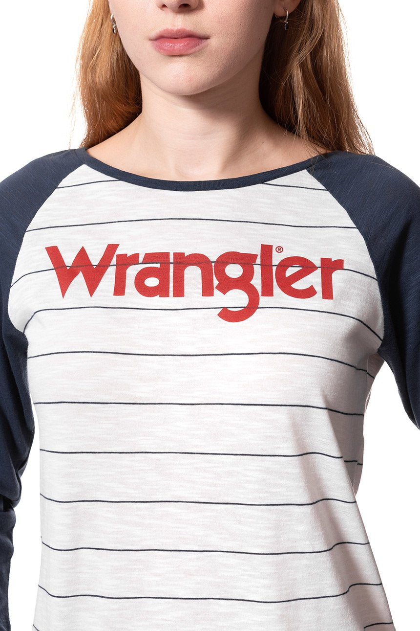 DAMSKI LONGSLEEVE WRANGLER STRIPE TEE WHITE W715RDW12