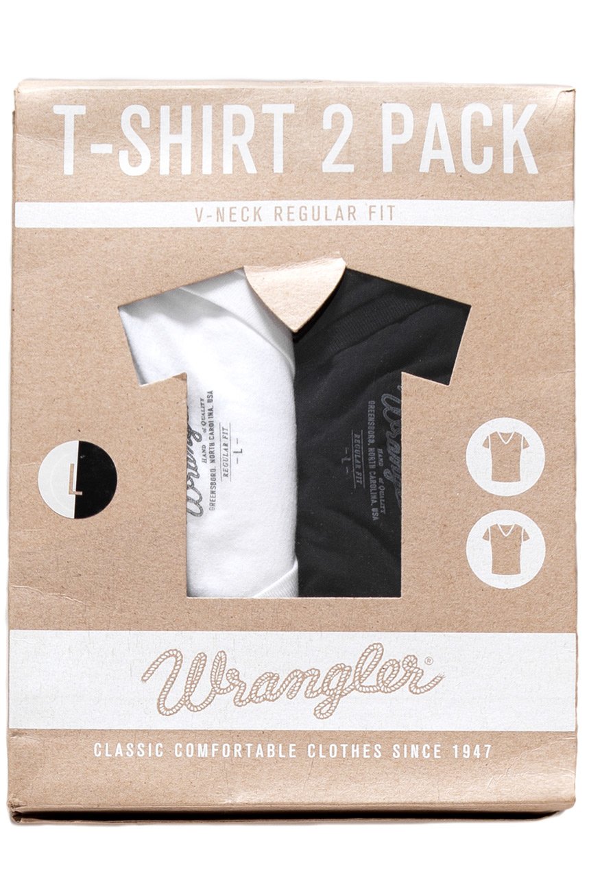 KOSZULKA WRANGLER 2 PACK V-NECK T BLACK W7882FQ01