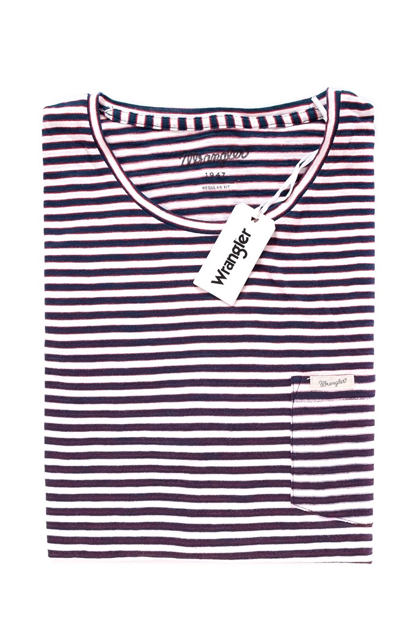 KOSZULKA WRANGLER S/S STRIPE POCKET TEE OFFWHITE W7A39DT02