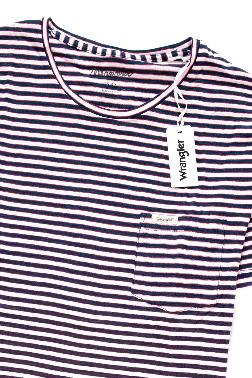 KOSZULKA WRANGLER S/S STRIPE POCKET TEE OFFWHITE W7A39DT02