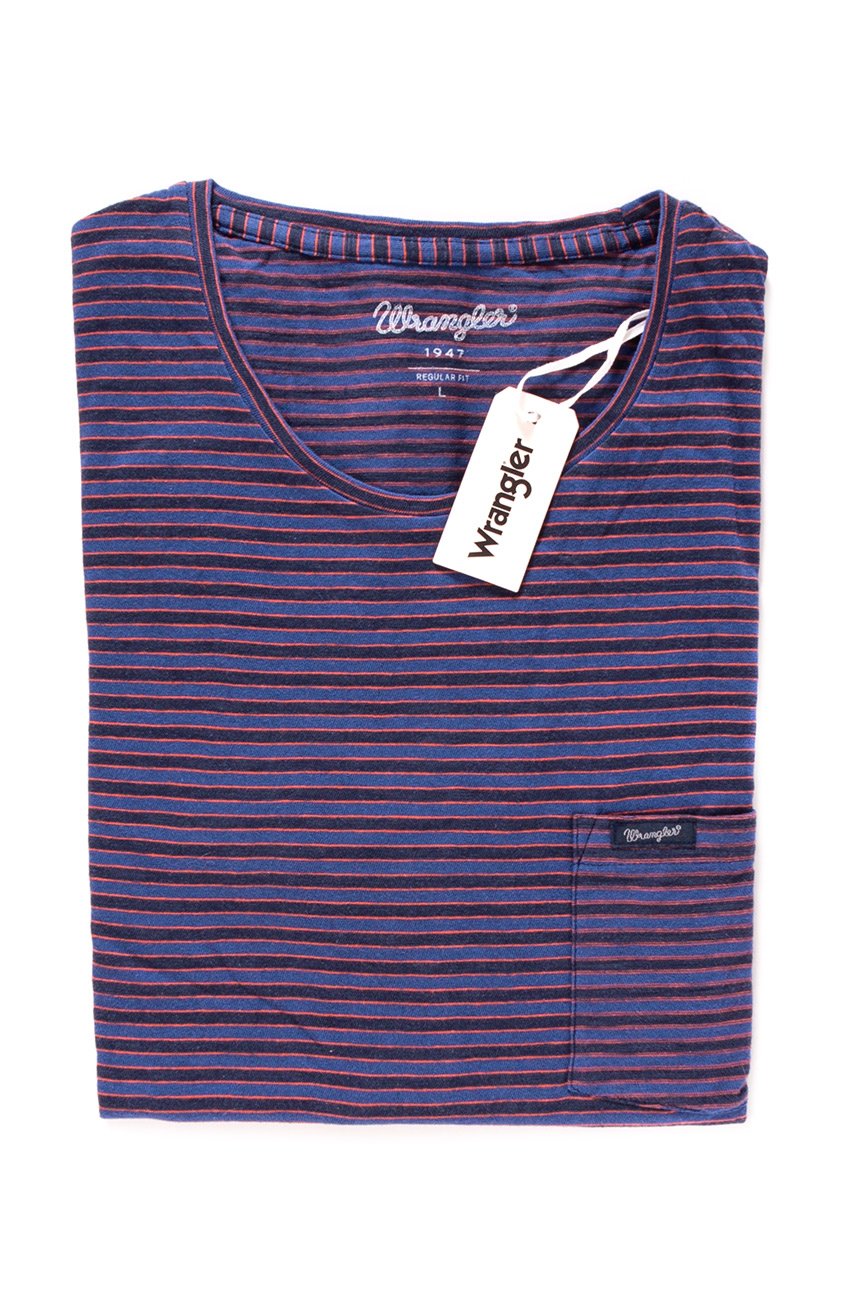 KOSZULKA WRANGLER S/S STRIPE POCKET TEE NAVY W7A39DT35