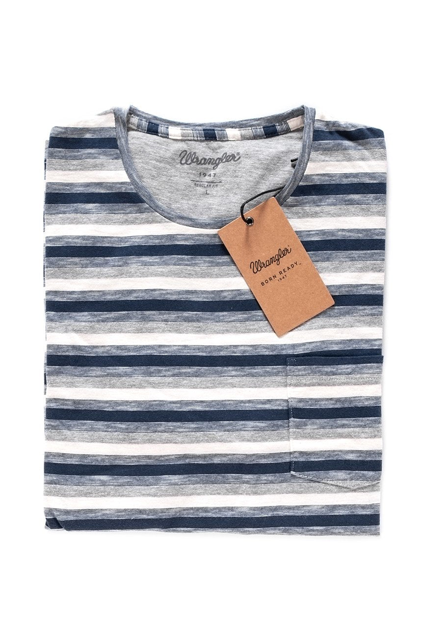 KOSZULKA WRANGLER S/S STRIPE POCKET TEE NAVY W7A40EJ35