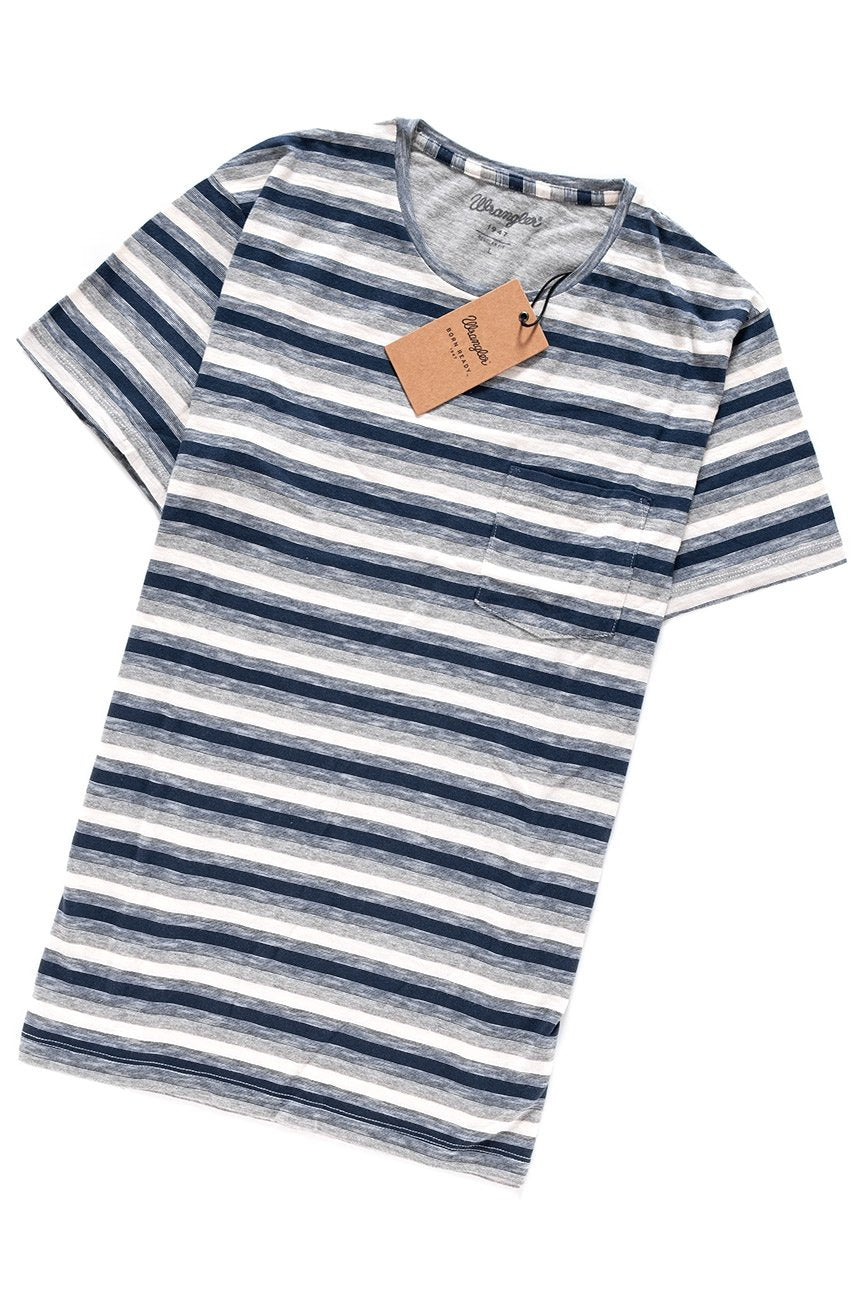 KOSZULKA WRANGLER S/S STRIPE POCKET TEE NAVY W7A40EJ35