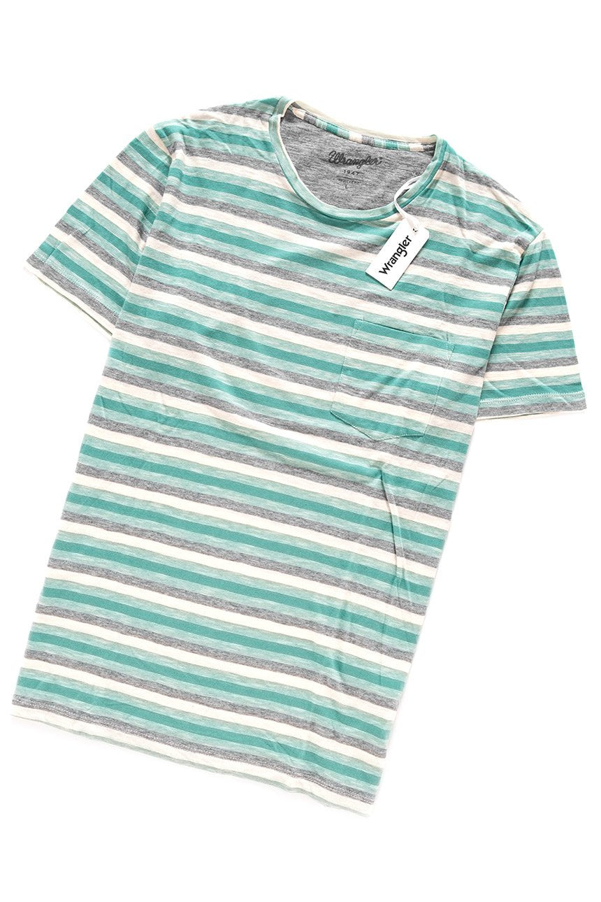 KOSZULKA WRANGLER S/S STRIPE POCKET TEE BERYL GREEN W7A40EJS4