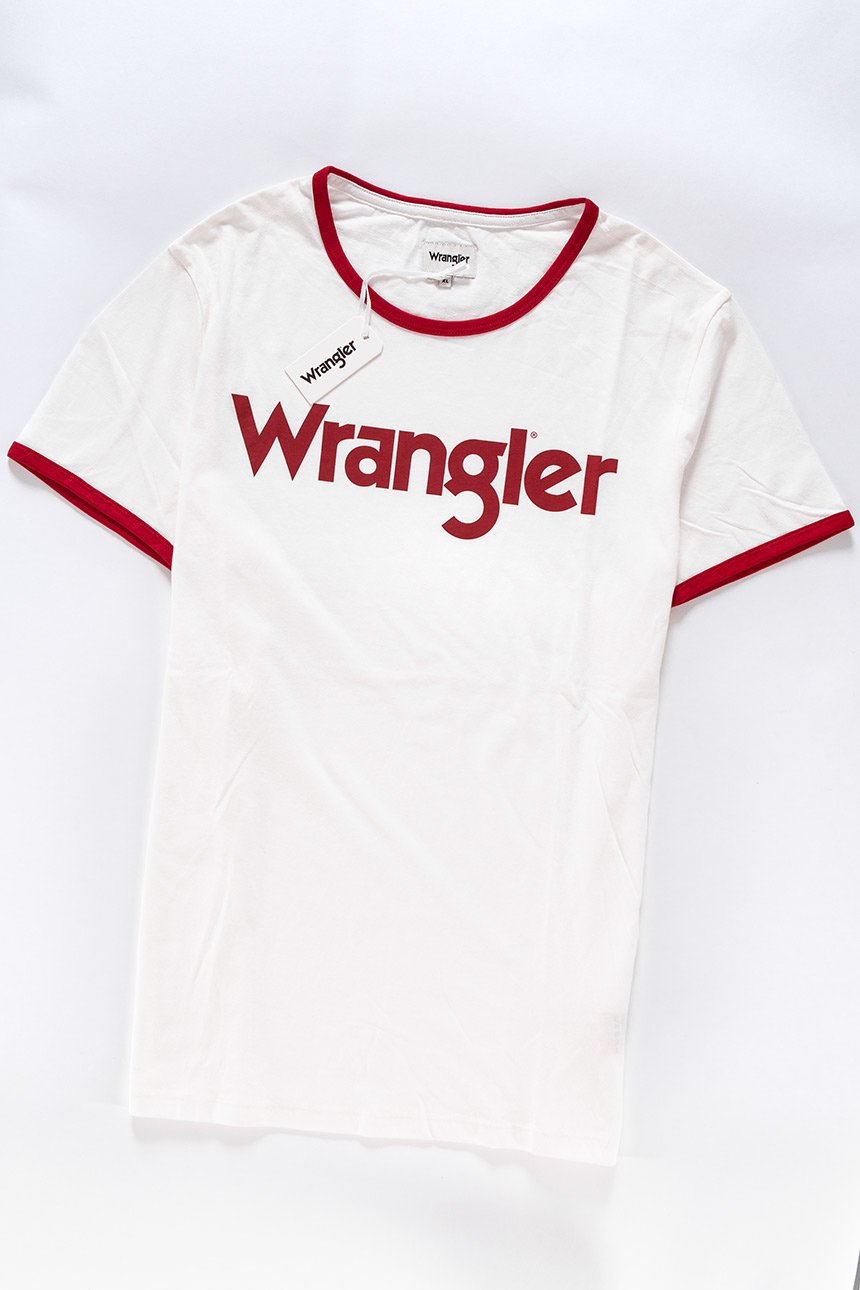 KOSZULKA WRANGLER SS RINGER TEE ANTIQUE WHITE. W7A76FQFT