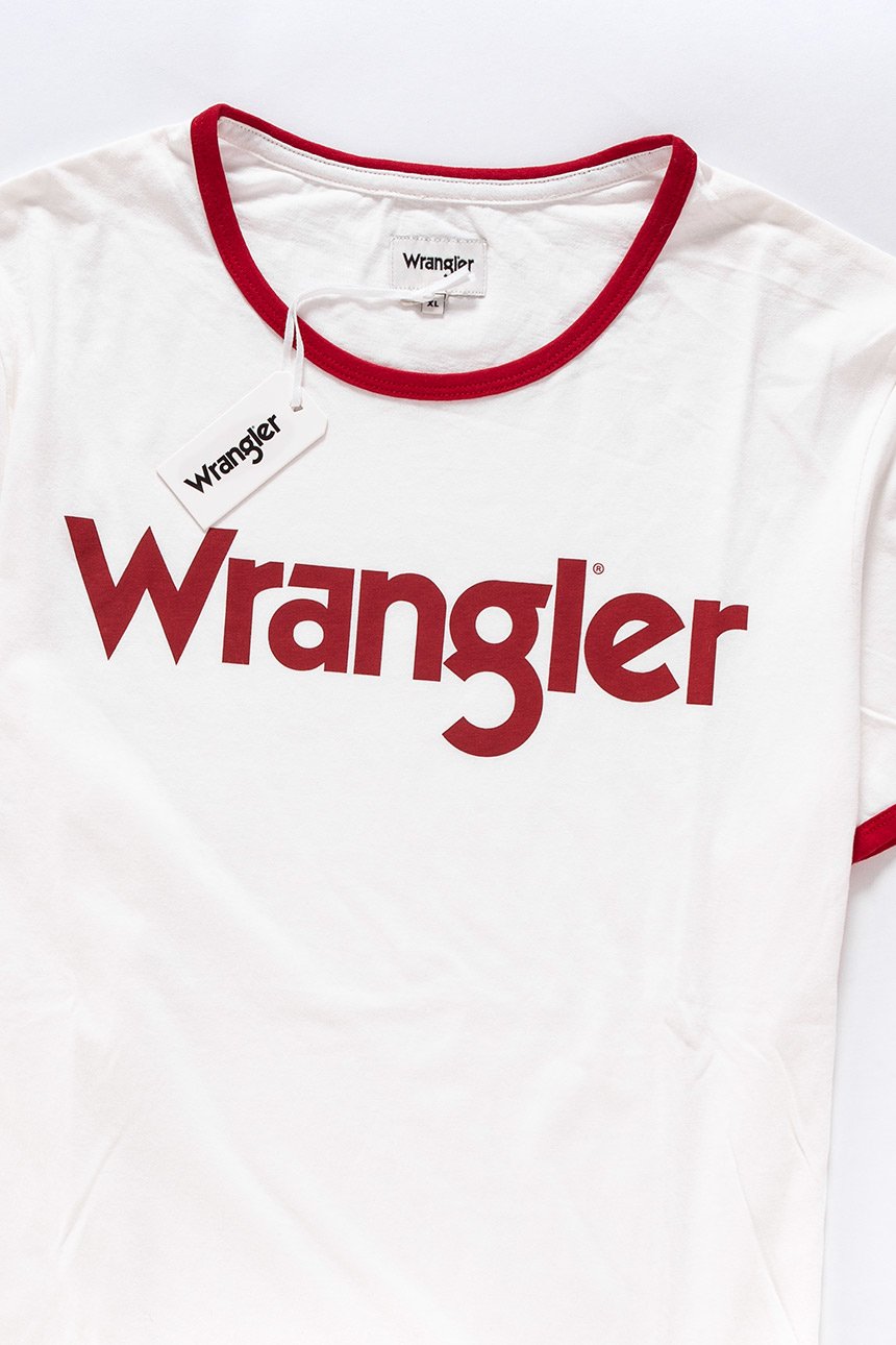 KOSZULKA WRANGLER SS RINGER TEE ANTIQUE WHITE. W7A76FQFT