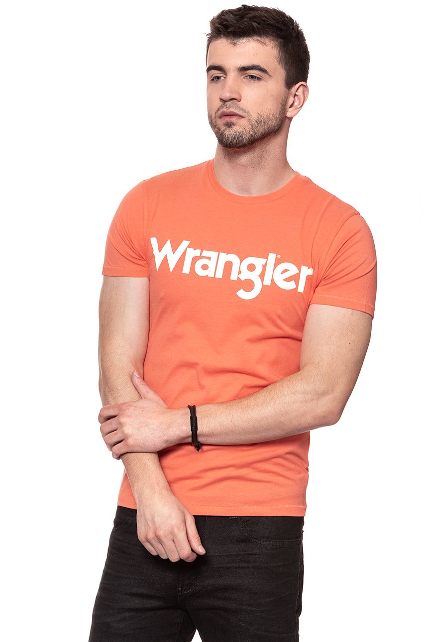 KOSZULKA WRANGLER SS LOGO TEE GLOW ORANGE W7A86D348