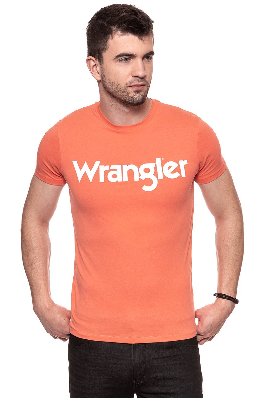 KOSZULKA WRANGLER SS LOGO TEE GLOW ORANGE W7A86D348