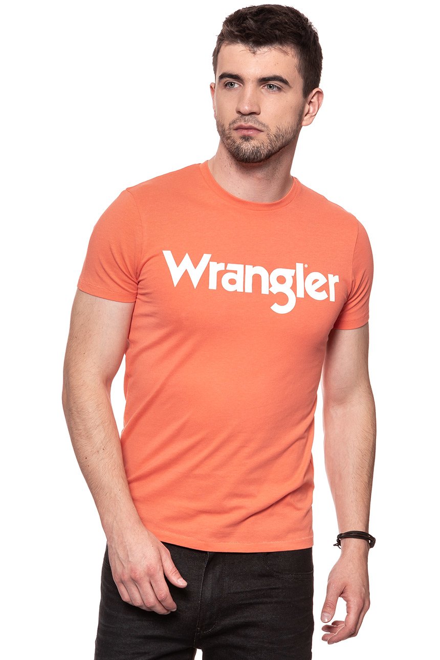 KOSZULKA WRANGLER SS LOGO TEE GLOW ORANGE W7A86D348