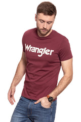 KOSZULKA WRANGLER SS LOGO TEE CORDOVAN RED W7A86D3BN