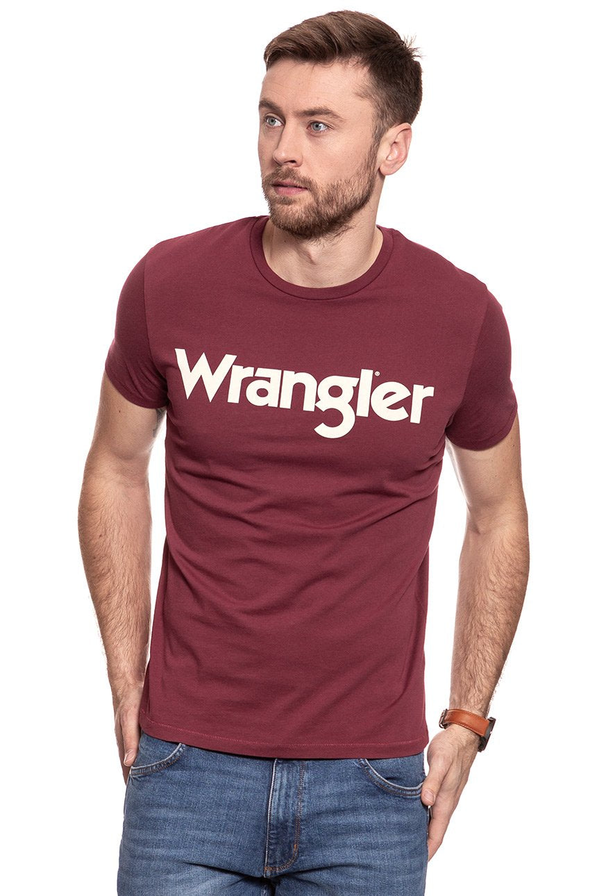 KOSZULKA WRANGLER SS LOGO TEE CORDOVAN RED W7A86D3BN