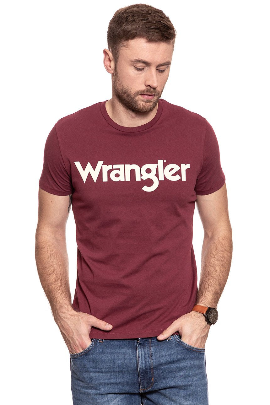 KOSZULKA WRANGLER SS LOGO TEE CORDOVAN RED W7A86D3BN