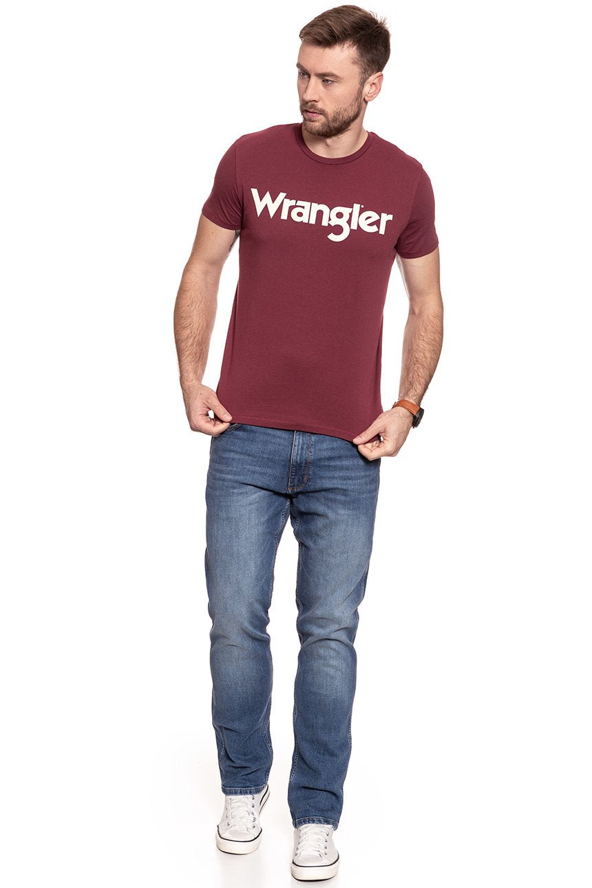 KOSZULKA WRANGLER SS LOGO TEE CORDOVAN RED W7A86D3BN