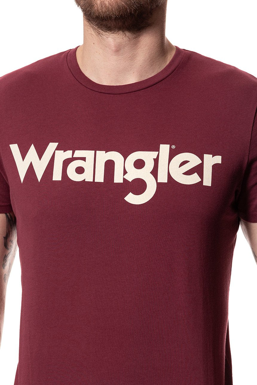 KOSZULKA WRANGLER SS LOGO TEE CORDOVAN RED W7A86D3BN