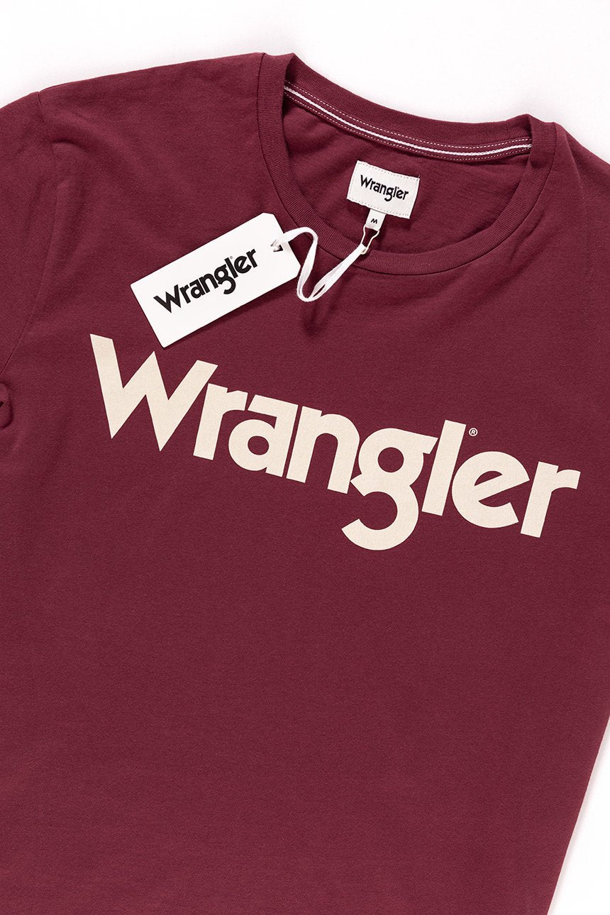 KOSZULKA WRANGLER SS LOGO TEE CORDOVAN RED W7A86D3BN