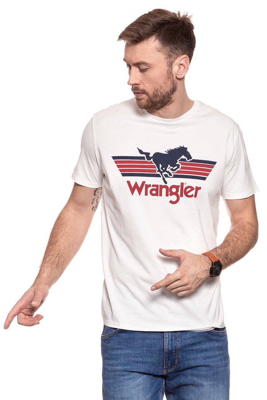 KOSZULKA WRANGLER GRAPHIC LOGO TEE OFF WHITE W7B27FK02