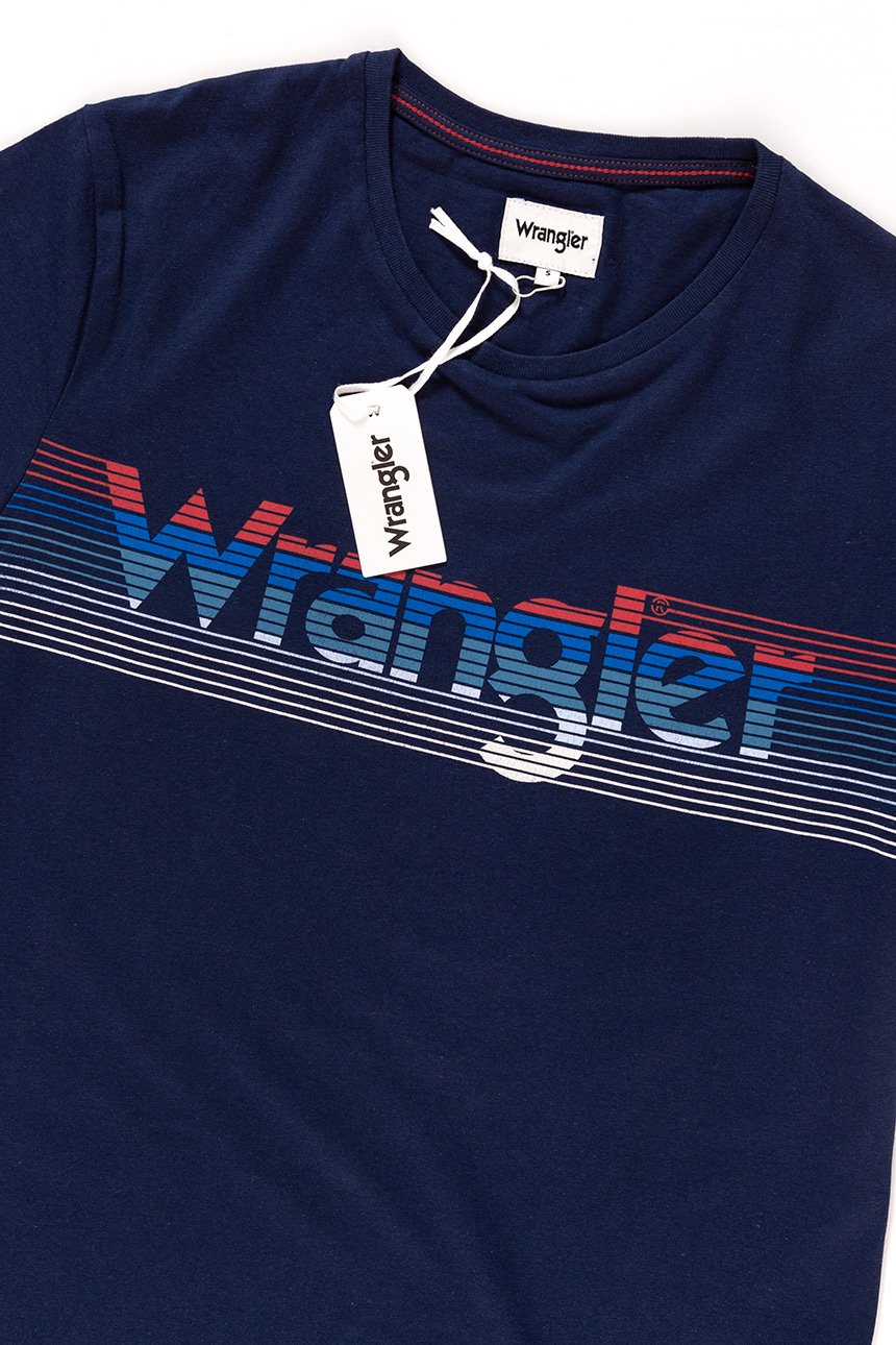 KOSZULKA WRANGLER GRAPHIC LOGO TEE PEACOAT BLUE W7B27FK49