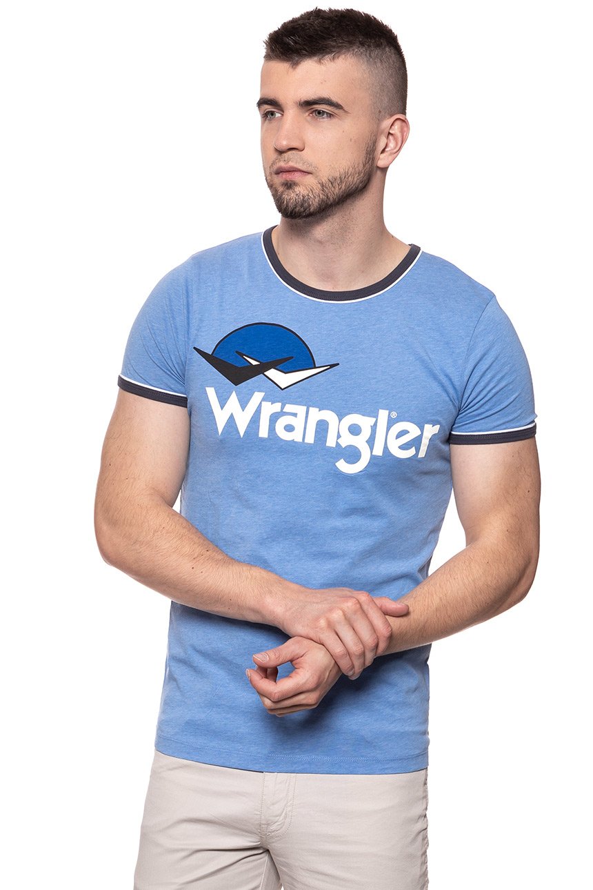 KOSZULKA WRANGLER RINGER LOGO TEE RIVIERA BLUE W7B45FQ7S