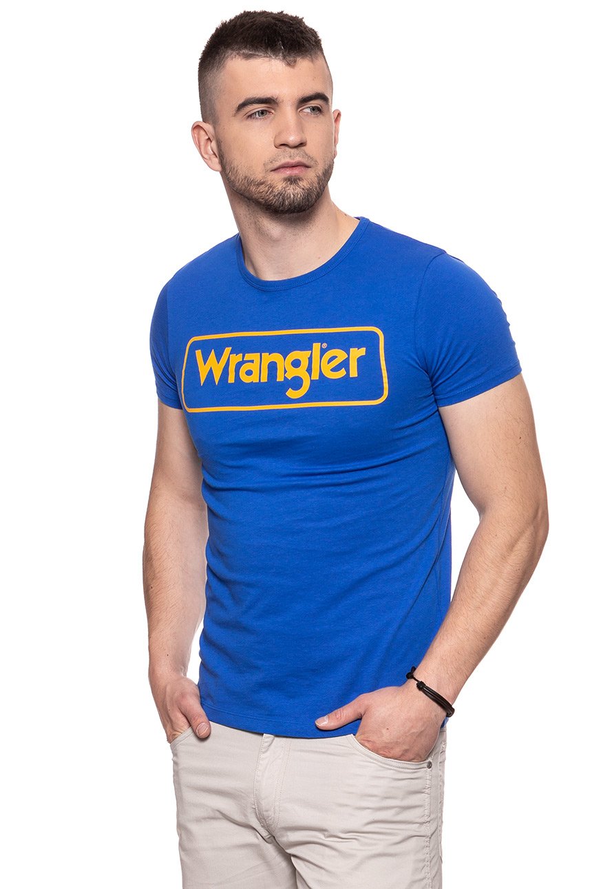 KOSZULKA WRANGLER B&Y LOGO TEE NAUTICAL BLUE W7B57FKV2