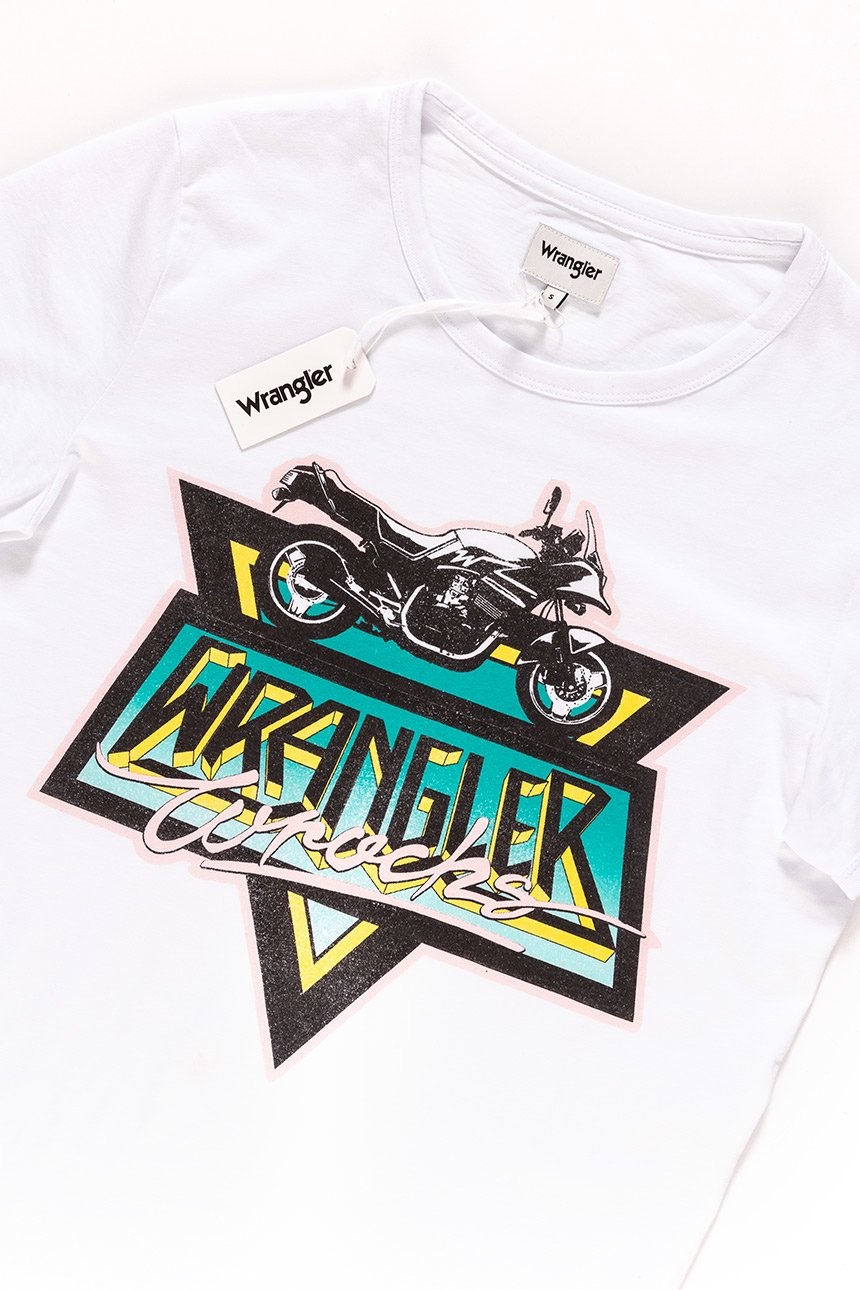 KOSZULKA WRANGLER RINGER TEE  WHITE W7B63FK12