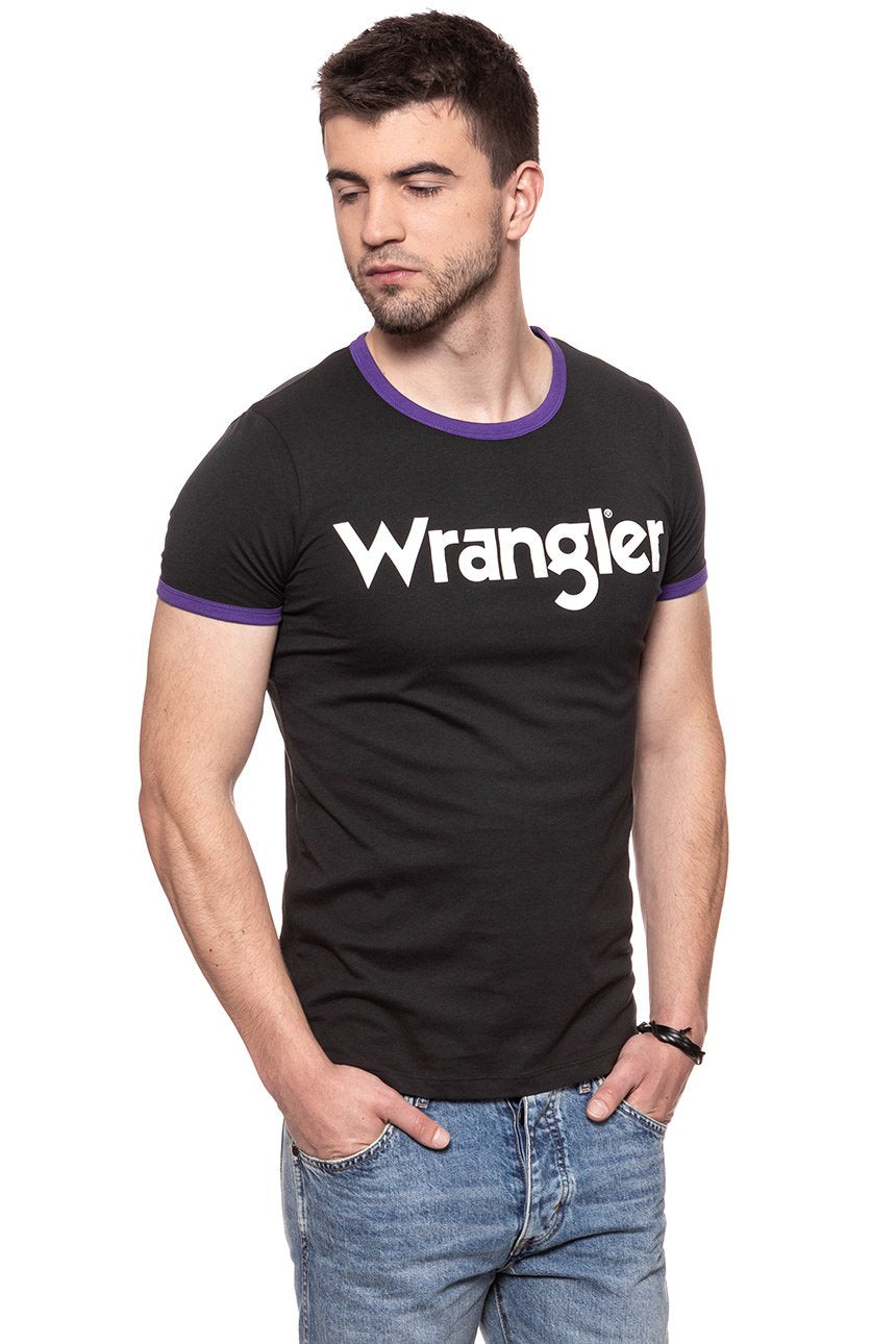 KOSZULKA WRANGLER RINGER TEE  WASHED BLACK W7B63FKVD