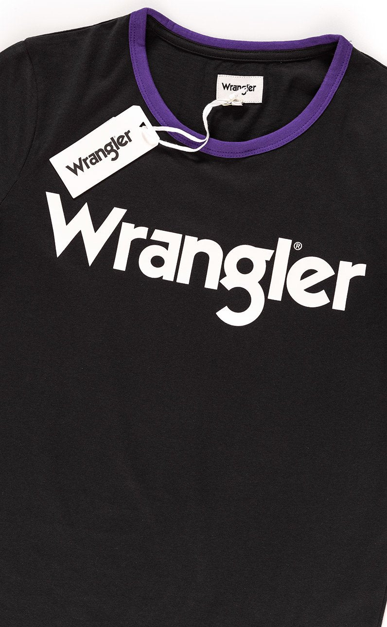 KOSZULKA WRANGLER RINGER TEE  WASHED BLACK W7B63FKVD