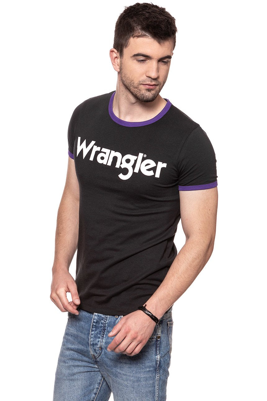 KOSZULKA WRANGLER RINGER TEE  WASHED BLACK W7B63FKVD