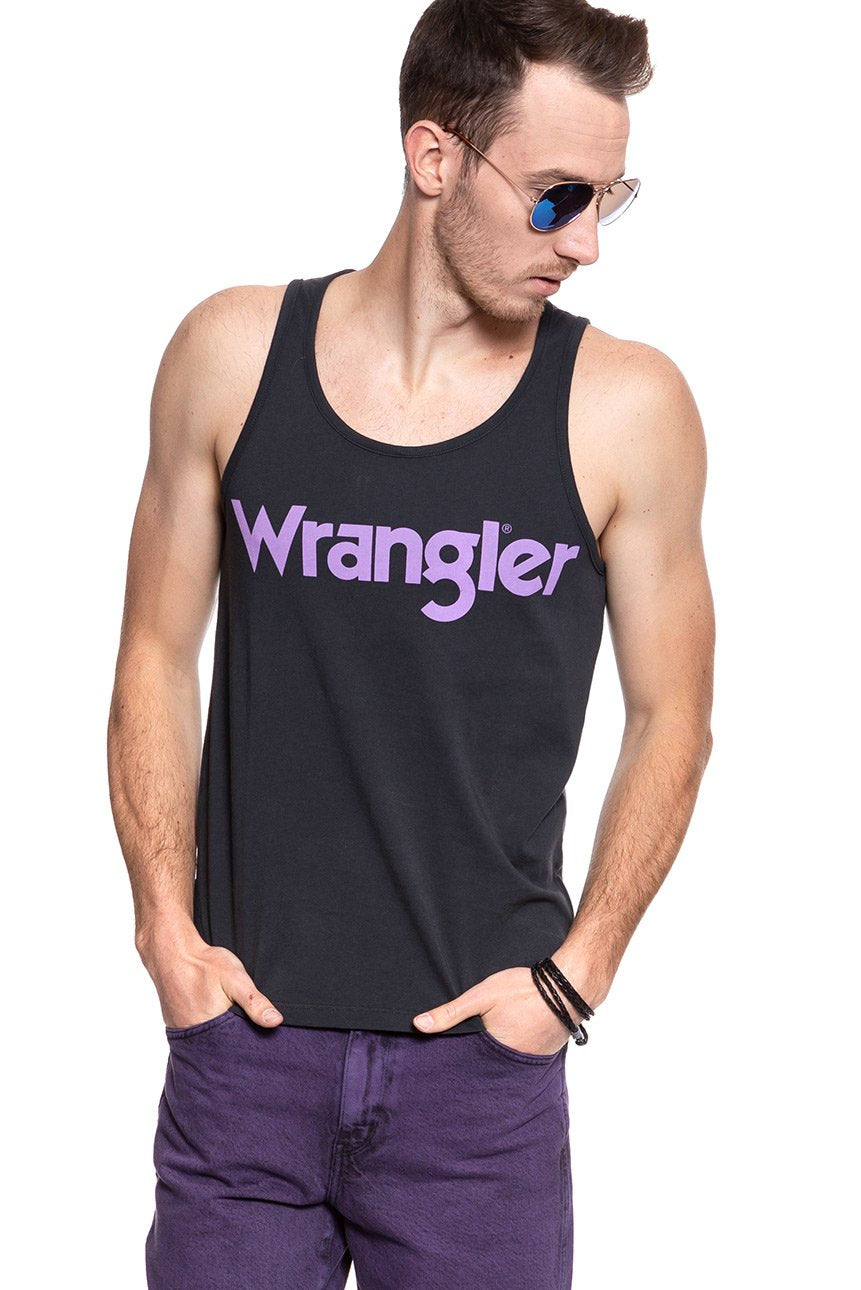 KOSZULKA WRANGLER RINGER TANK  FADED BLACK W7B64FQV6