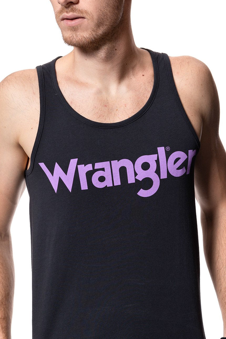 KOSZULKA WRANGLER RINGER TANK  FADED BLACK W7B64FQV6