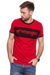 KOSZULKA WRANGLER LOGO RINGER TEE HIGH RISK RED W7B68FQ1P