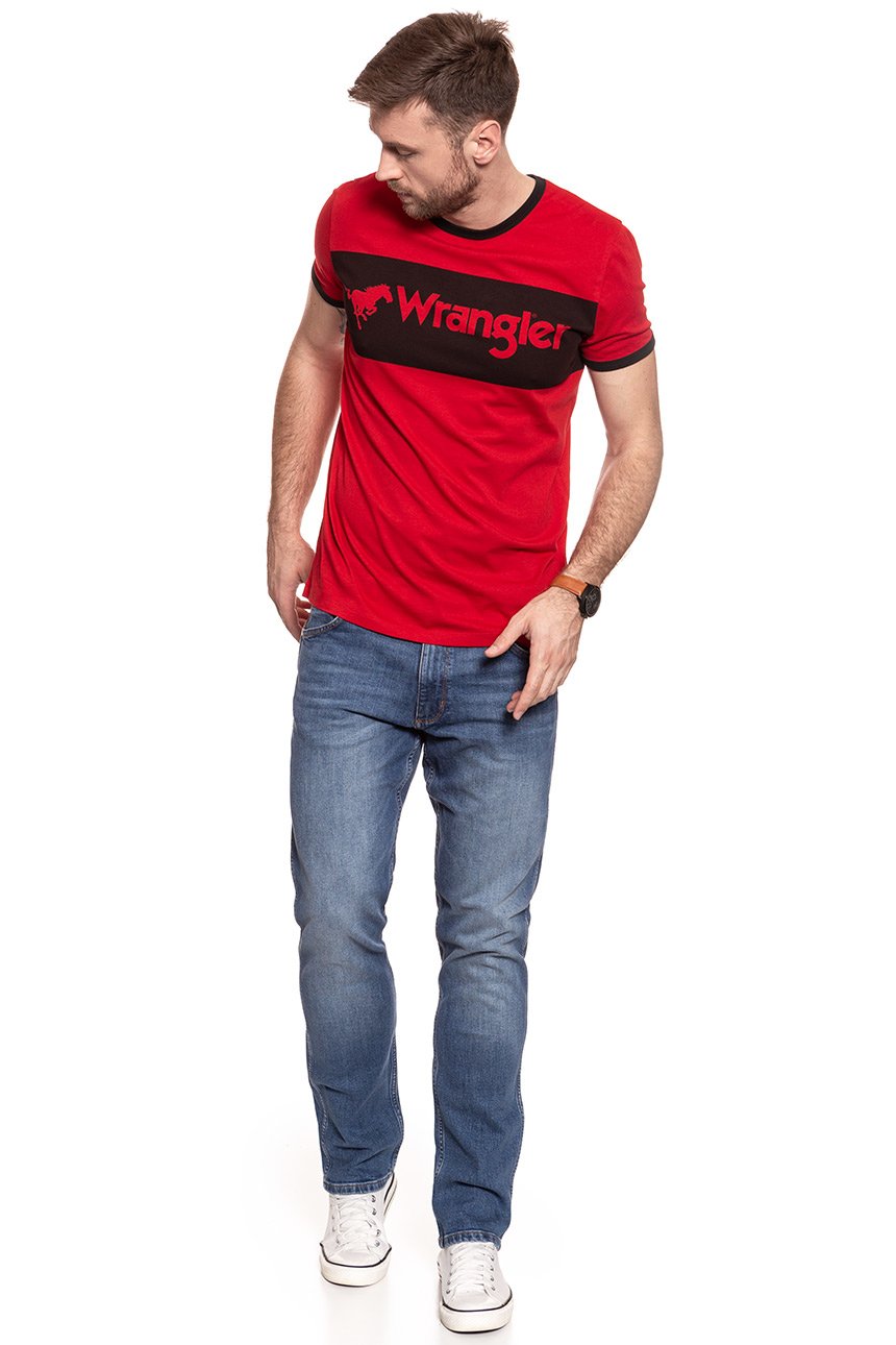 KOSZULKA WRANGLER LOGO RINGER TEE HIGH RISK RED W7B68FQ1P