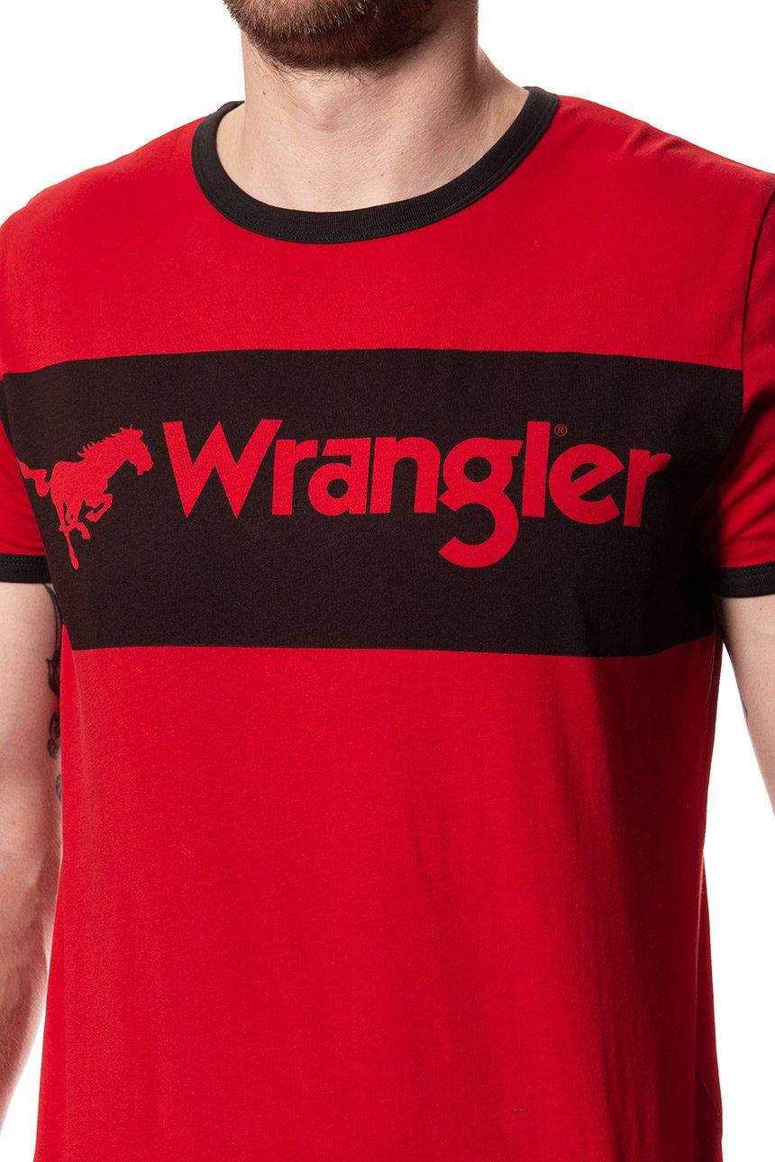 KOSZULKA WRANGLER LOGO RINGER TEE HIGH RISK RED W7B68FQ1P