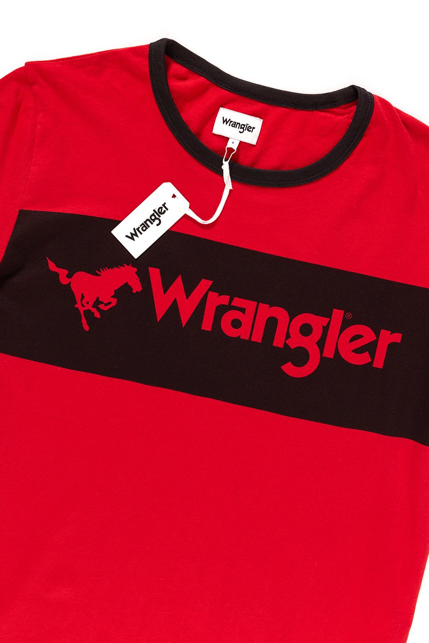 KOSZULKA WRANGLER LOGO RINGER TEE HIGH RISK RED W7B68FQ1P