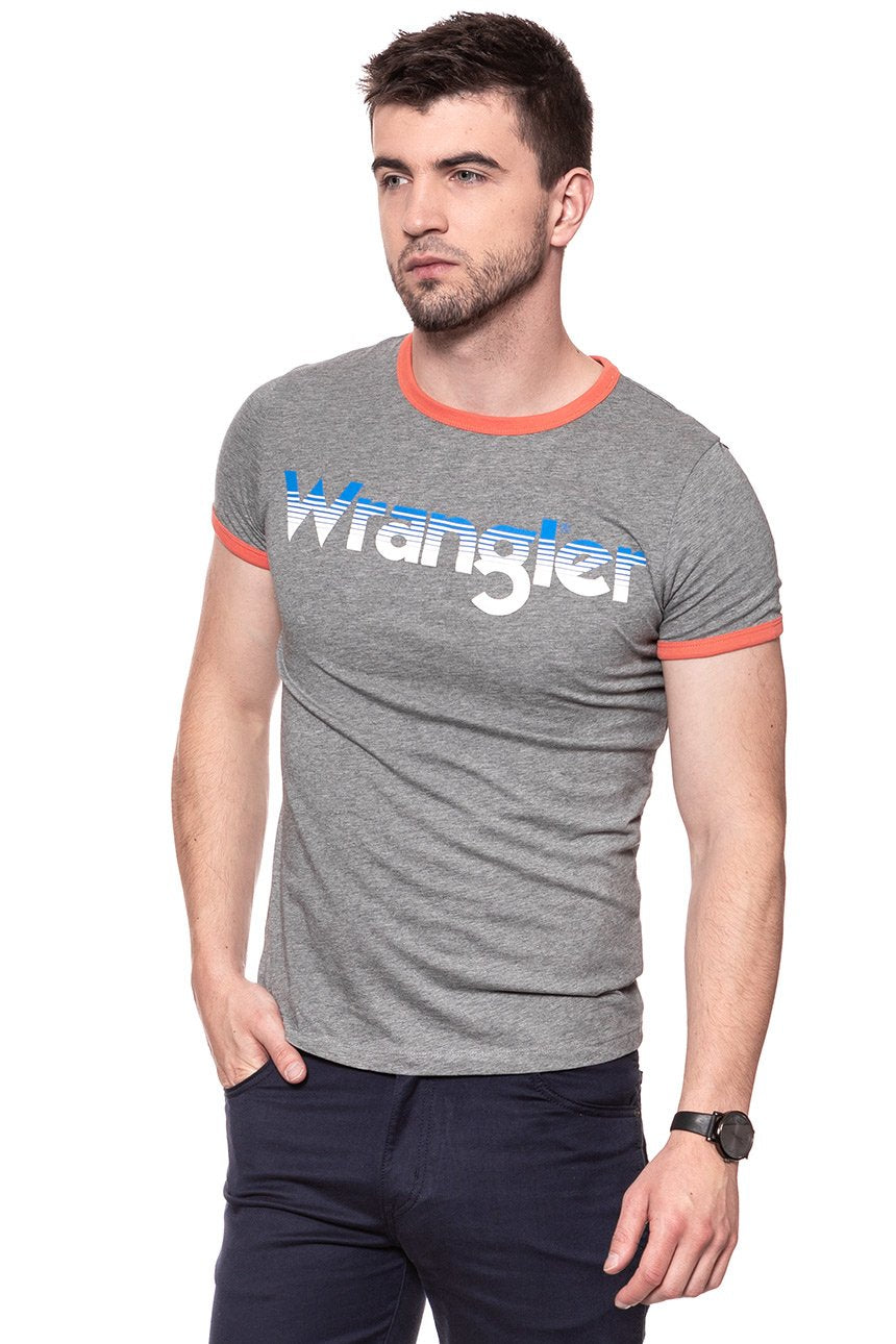 KOSZULKA WRANGLER LOGO RINGER TEE GREY MARL W7B68FQVB