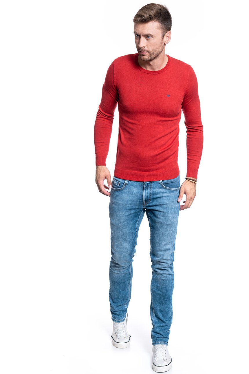 MĘSKI SWETER WRANGLER CREW KNIT RED W85674Q47