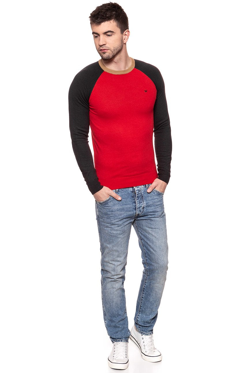 MĘSKI SWETER WRANGLER RAGLAN KNIT SALSA RED W86152PWN