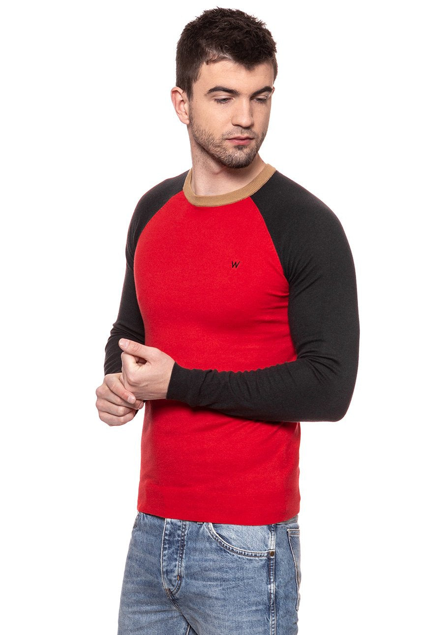 MĘSKI SWETER WRANGLER RAGLAN KNIT SALSA RED W86152PWN