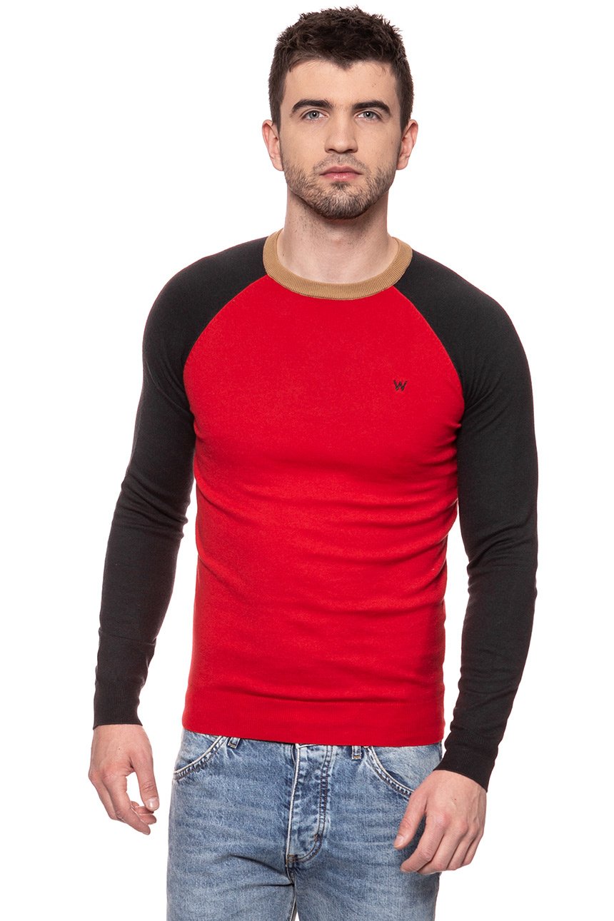 MĘSKI SWETER WRANGLER RAGLAN KNIT SALSA RED W86152PWN