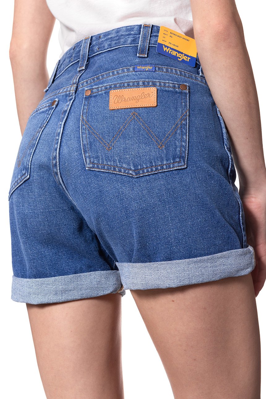 DAMSKIE SPODENKI WRANGLER RETRO BOY SHORT B&Y CHEEKY GIRL W244GX14Z