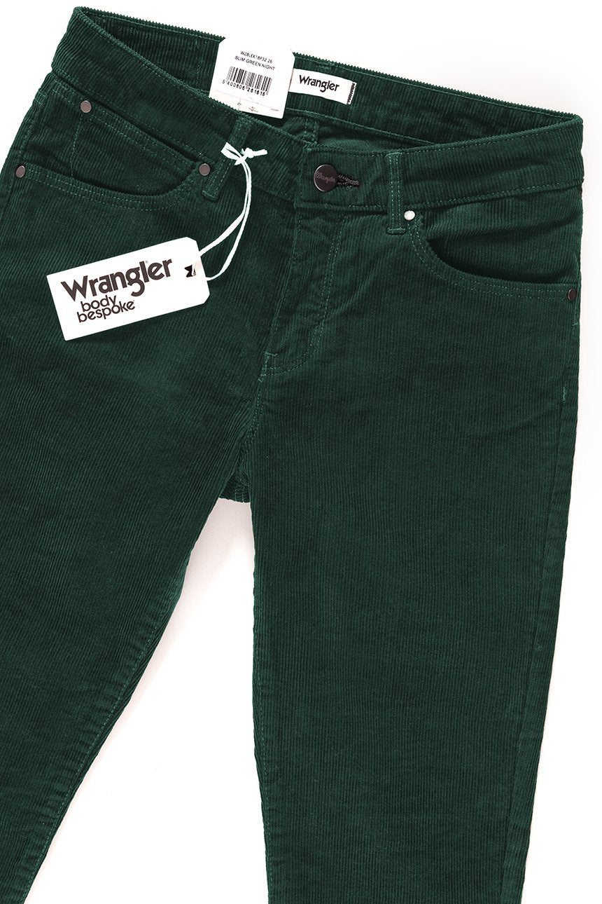 DAMSKIE SPODNIE SZTRUKSOWE WRANGLER SLIM GREEN NIGHT W28LEK18P