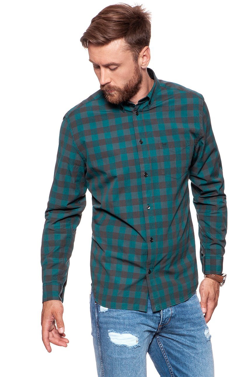 KOSZULA WRANGLER LS 1PKT BUTTON DOWN SPRUCE GREEN W58743PQU