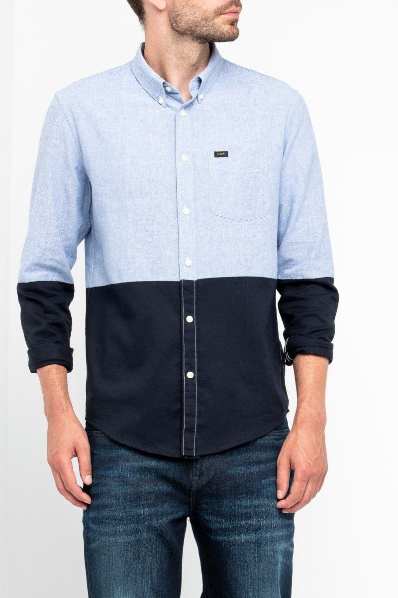 LEE BUTTON DOWN MĘSKA KOSZULA MATERIAŁOWA DUSTY BLUE L880ZLKH