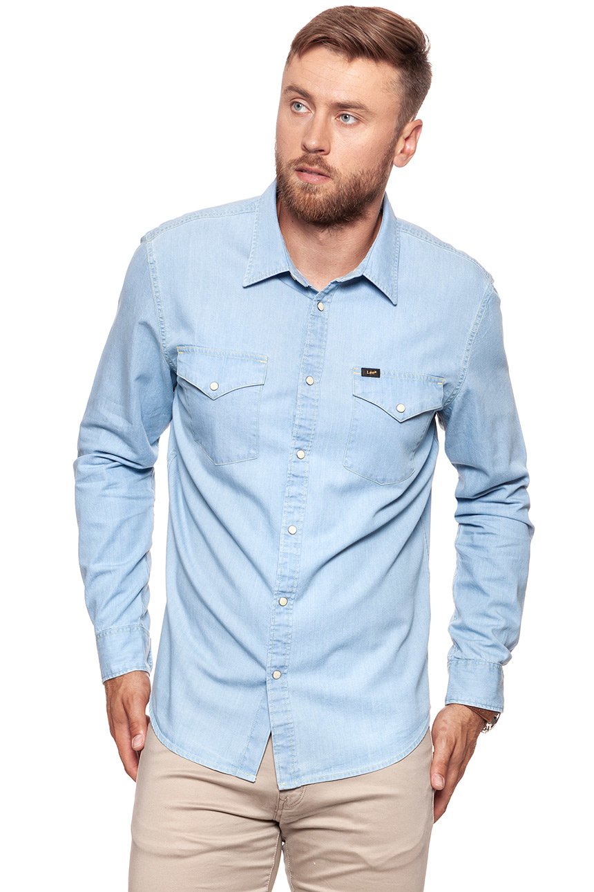 KOSZULA JEANSOWA MĘSKA LEE WESTERN SHIRT FADED BLUE L644BISQ