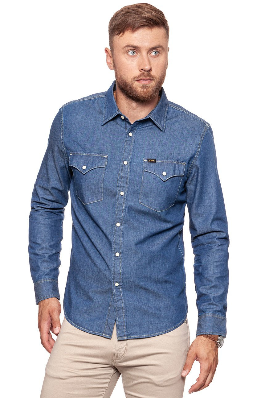 KOSZULA JEANSOWA MĘSKA LEE WESTERN SHIRT DEEP INDIGO L644BIPS