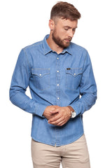 KOSZULA JEANSOWA MĘSKA LEE WESTERN SHIRT WASHED BLUE L644BILR