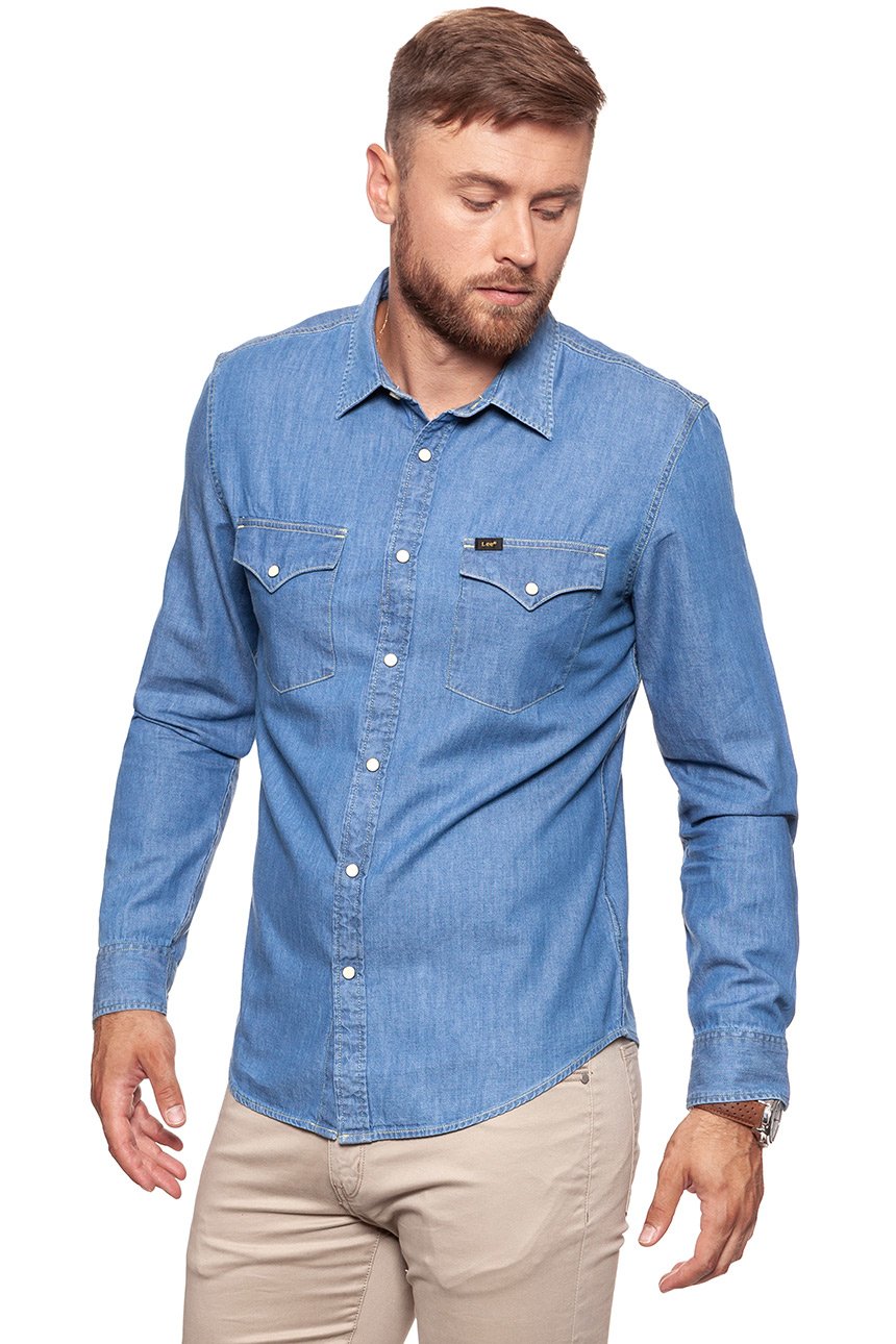 KOSZULA JEANSOWA MĘSKA LEE WESTERN SHIRT WASHED BLUE L644BILR