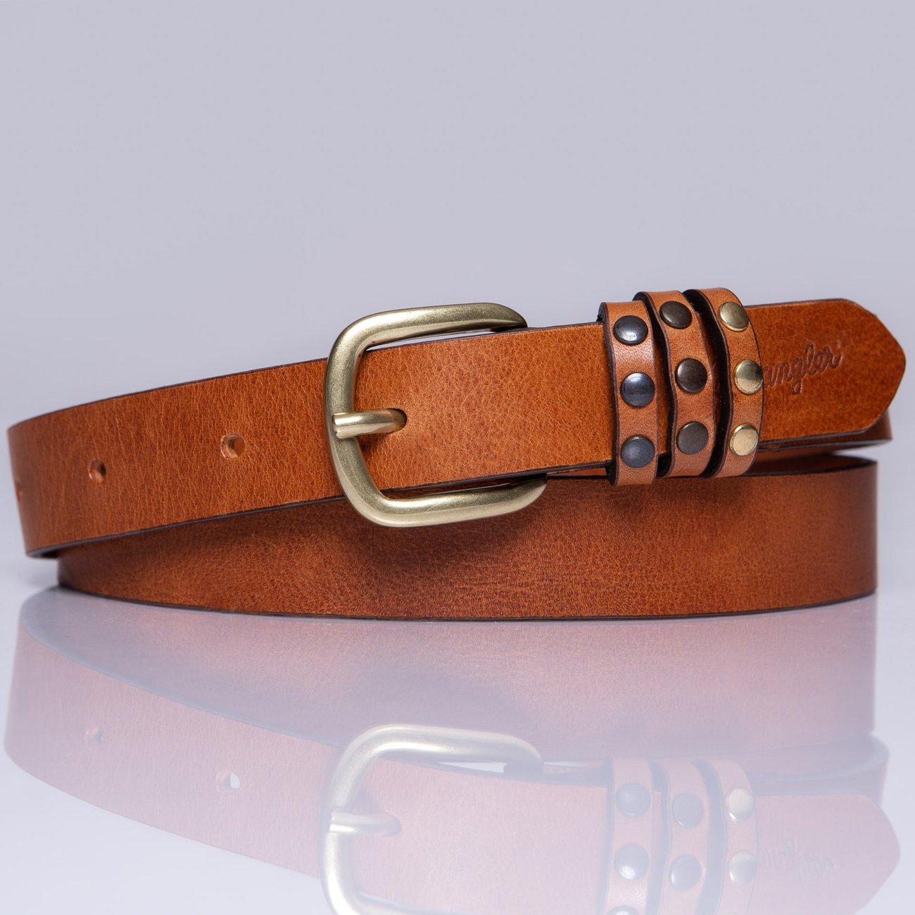 DAMSKI PASEK WRANGLER TRILOOP BELT COGNAC W0B72U181